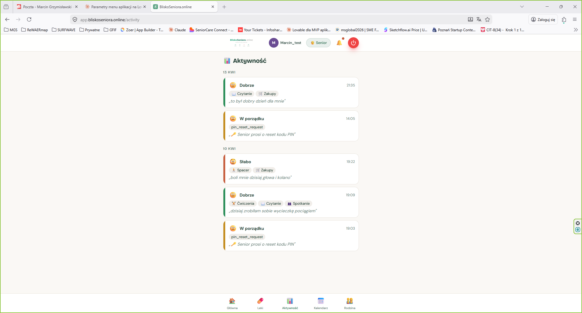 Historia aktywności seniora