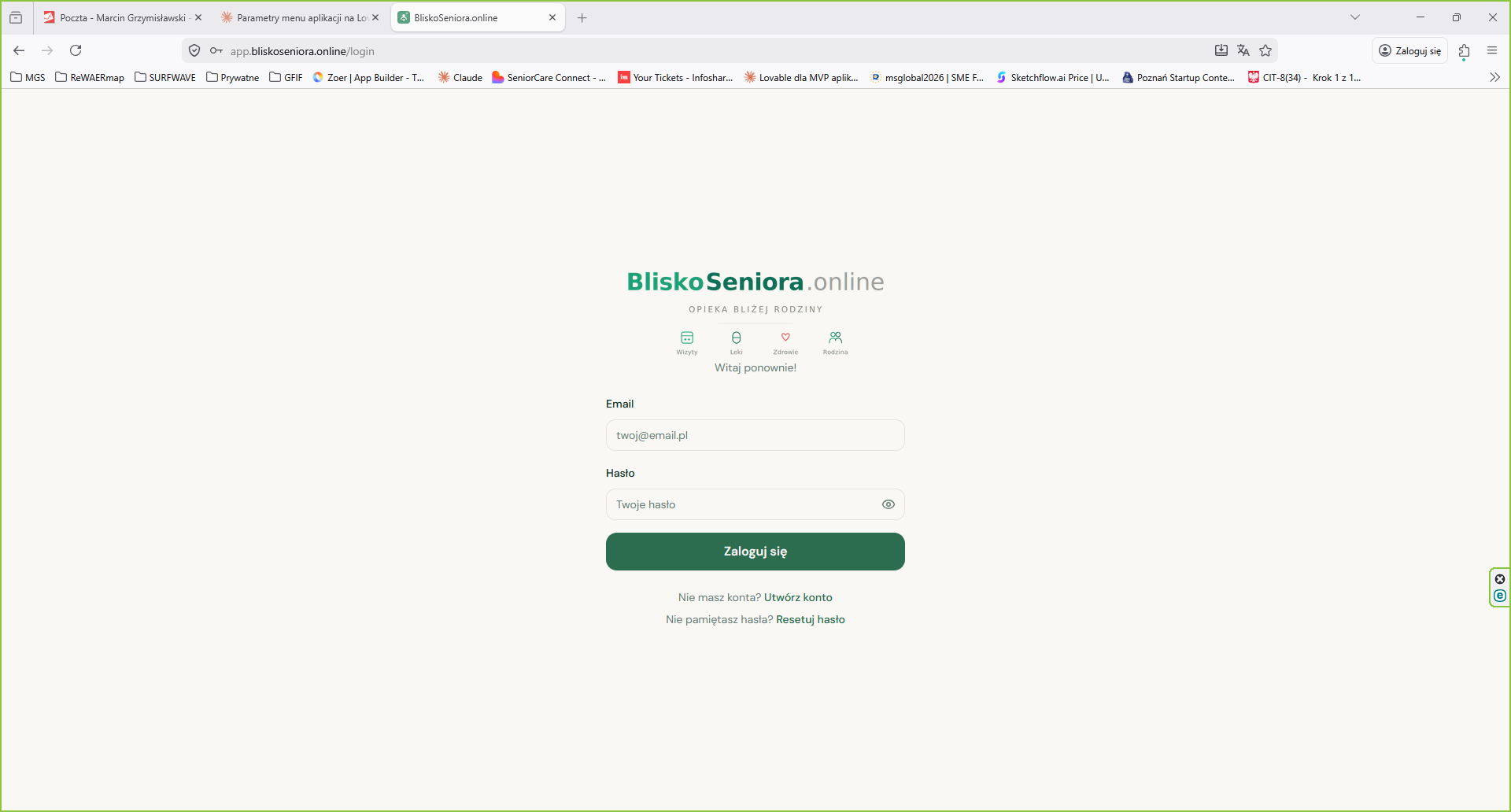 Ekran logowania BliskoSeniora